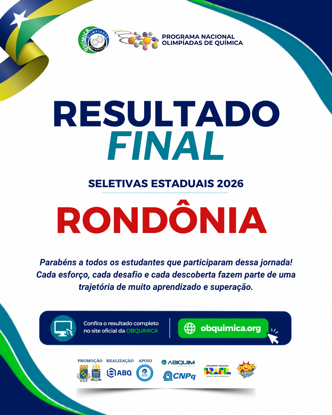 Resultado da Olimpíada Rondoniense de Química 2026